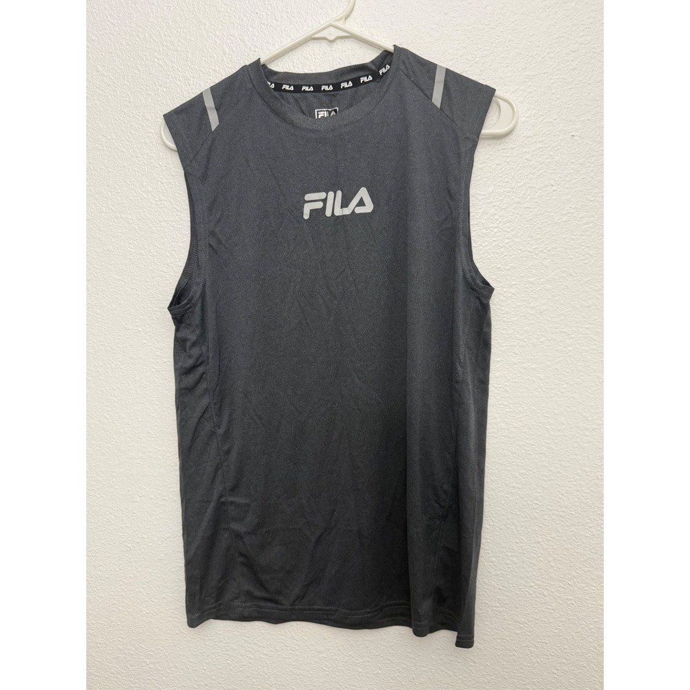 Fila Sport Mens Sleeveless Performance Shirt Charcoal Grey Reflective Logo Small